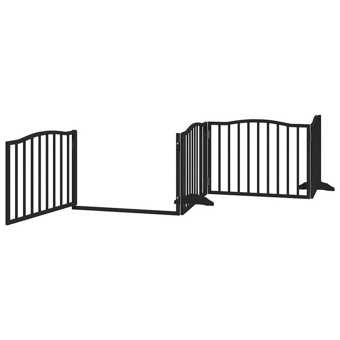 Dog Gate With Door Foldable 4 Panels Black 320 Cm Poplar Wood Tpxxxp