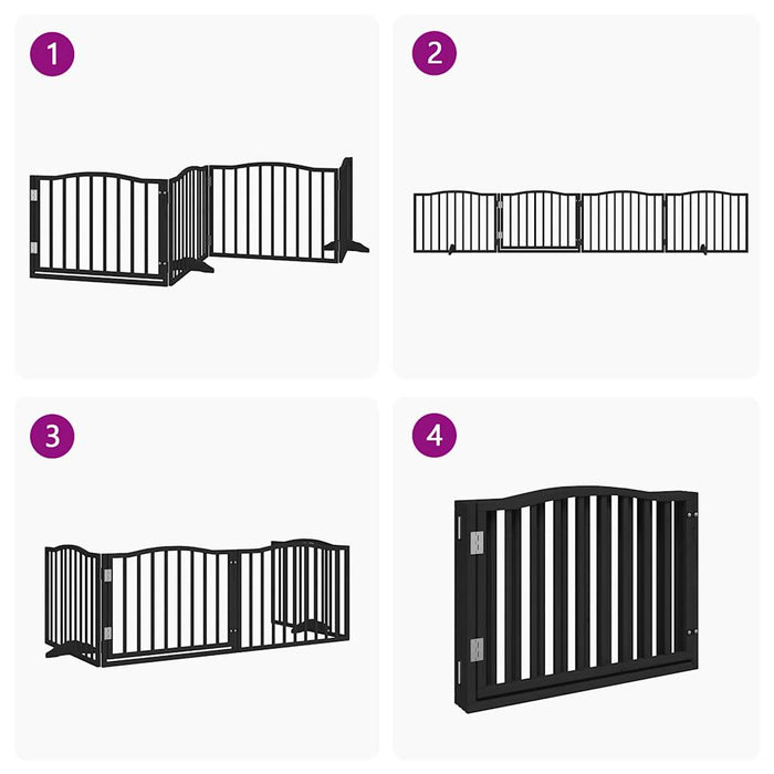 Dog Gate With Door Foldable 4 Panels Black 320 Cm Poplar Wood Tpxxxp