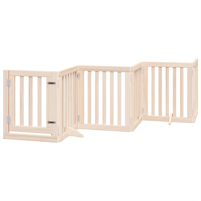 Dog Gate With Door Foldable 6 Panels 300 Cm Poplar Wood Tpxxti