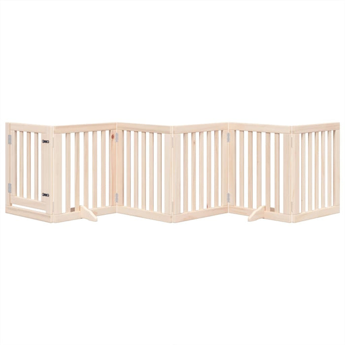 Dog Gate With Door Foldable 6 Panels 300 Cm Poplar Wood Tpxxti