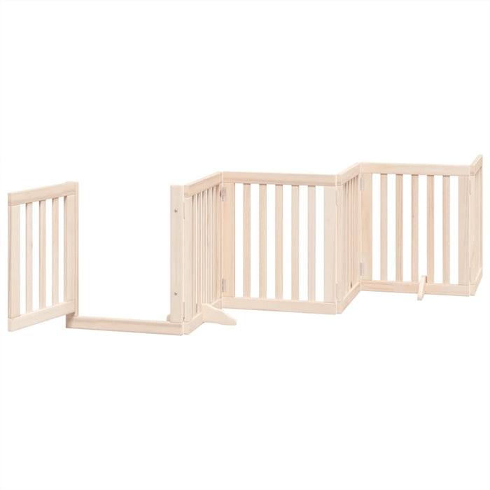 Dog Gate With Door Foldable 6 Panels 300 Cm Poplar Wood Tpxxti