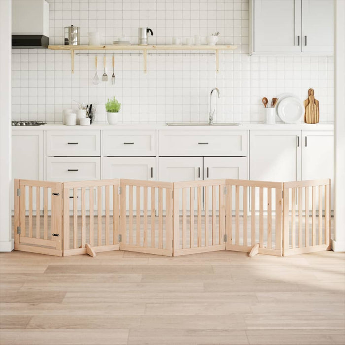 Dog Gate With Door Foldable 6 Panels 300 Cm Poplar Wood Tpxxti