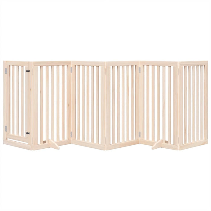 Dog Gate With Door Foldable 6 Panels 300 Cm Poplar Wood Tpxxtk