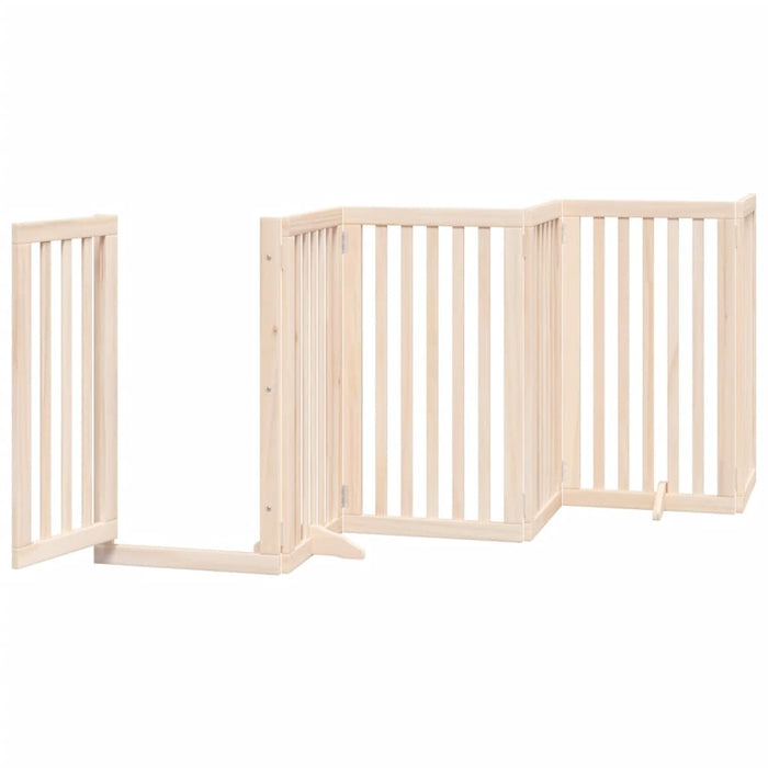 Dog Gate With Door Foldable 6 Panels 300 Cm Poplar Wood Tpxxtk
