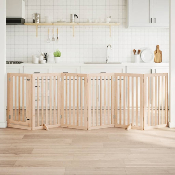 Dog Gate With Door Foldable 6 Panels 300 Cm Poplar Wood Tpxxtk