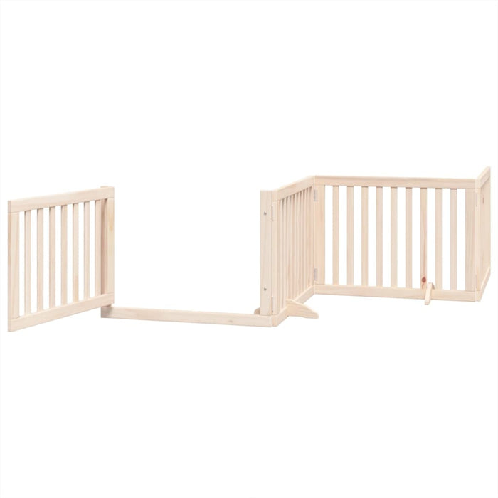 Dog Gate With Door Foldable 4 Panels 320 Cm Poplar Wood Tpxxao