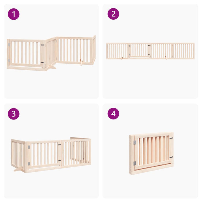 Dog Gate With Door Foldable 4 Panels 320 Cm Poplar Wood Tpxxao