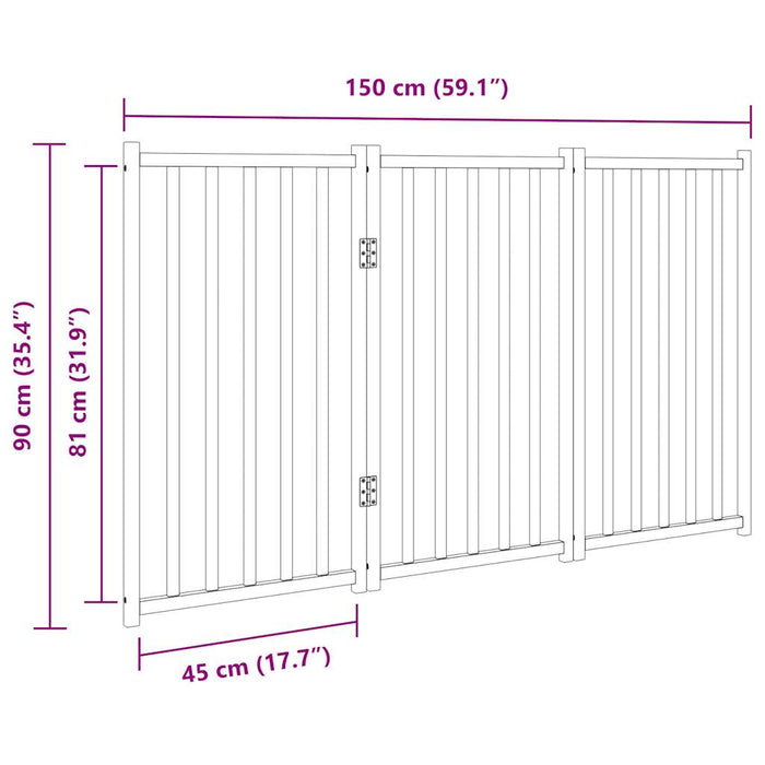 Dog Gate Foldable 3 Panels 150 Cm Solid Wood Fir Tpxxib