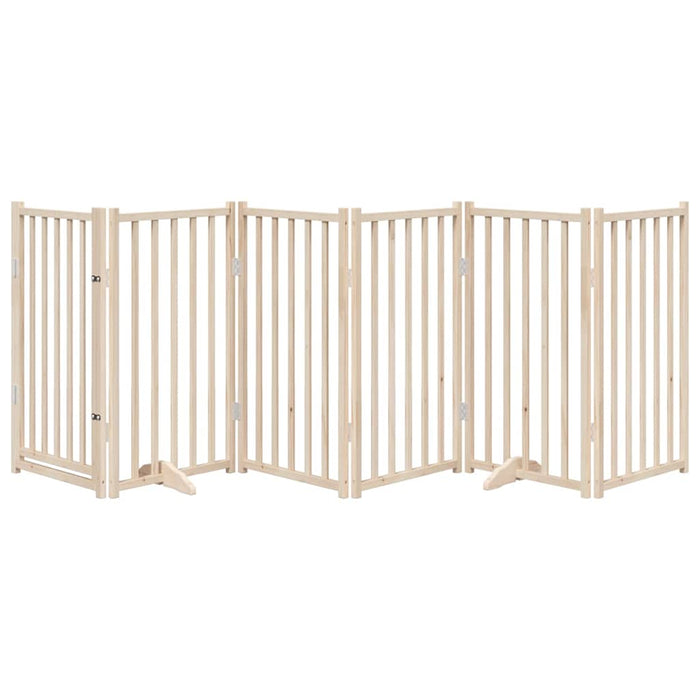 Dog Gate With Door Foldable 6 Panels 300 Cm Solid Wood Fir Tpxxio