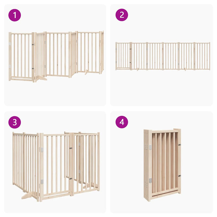 Dog Gate With Door Foldable 6 Panels 300 Cm Solid Wood Fir Tpxxio
