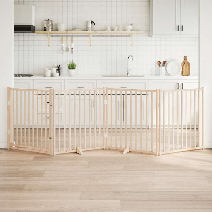 Dog Gate With Door Foldable 4 Panels 320 Cm Solid Wood Fir Tpxxip