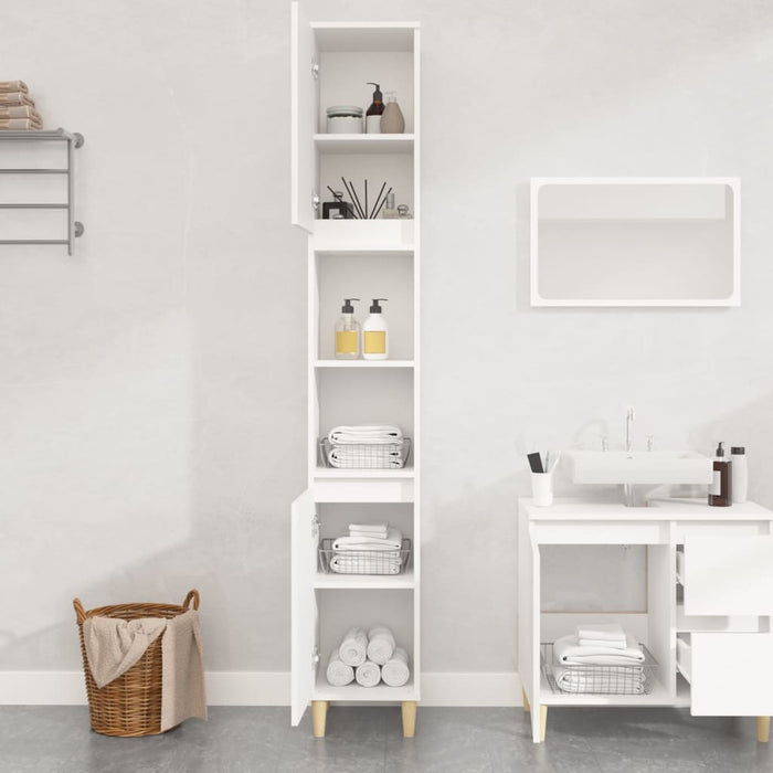 Bathroom Cabinet White 30X30X190 Cm Engineered Wood Nokinn
