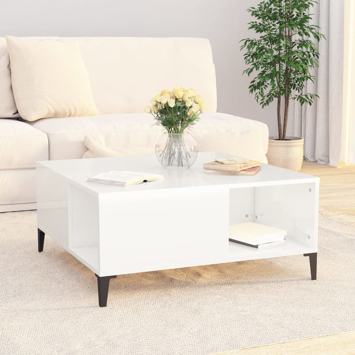 Coffee Table Glossy Look White 80X80X36.5 Cm Engineered Wood Nxoobx