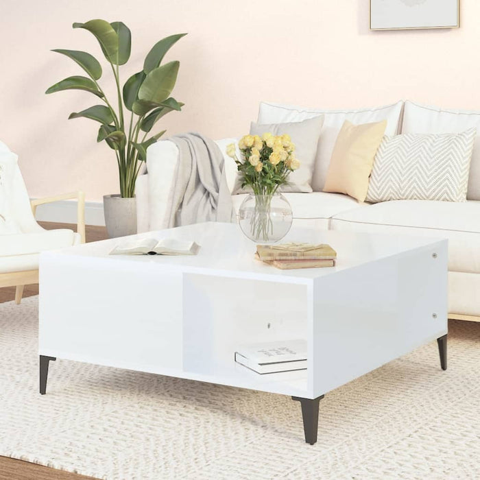 Coffee Table Glossy Look White 80X80X36.5 Cm Engineered Wood Nxoobx