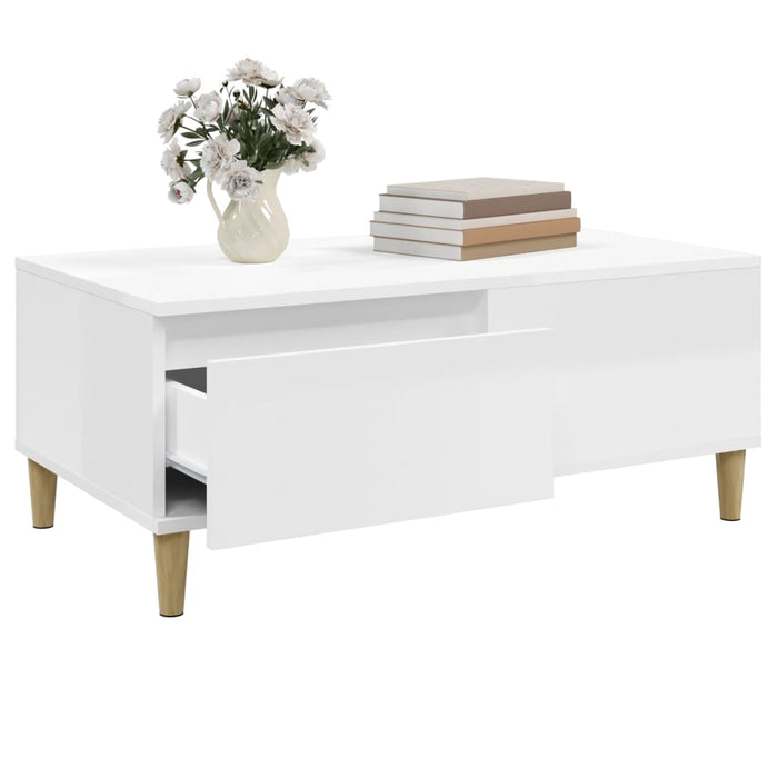 Coffee Table Glossy Look White 90X50X36.5 Cm Engineered Wood Nxooob