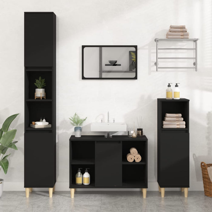 Sink Cabinet Black 80X33X60 Cm Engineered Wood Nxoxnp
