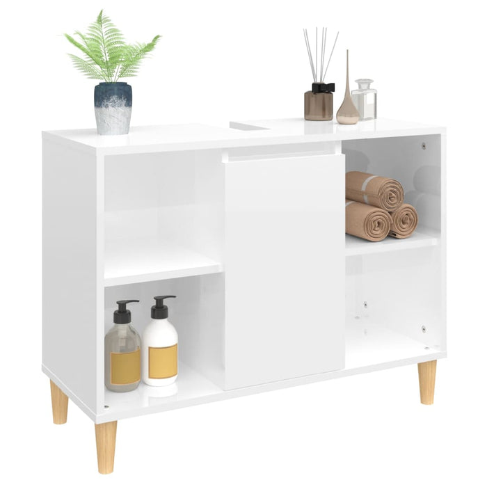Sink Cabinet Glossy Look White 80X33X60 Cm Engineered Wood Nxoxnl