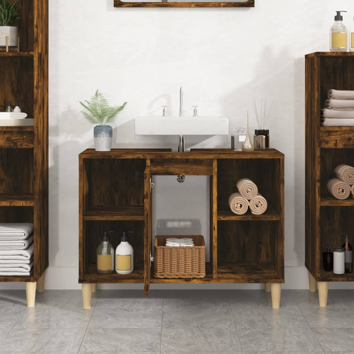 Sink Cabinet Smoked Oak 80X33X60 Cm Engineered Wood Nxoxnk