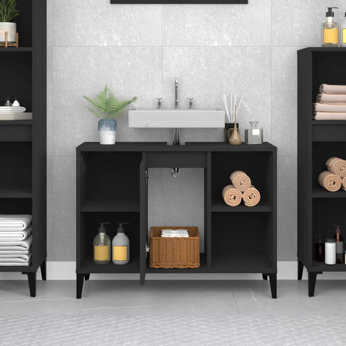 Sink Cabinet Black 80X33X60 Cm Engineered Wood Nxoxkt