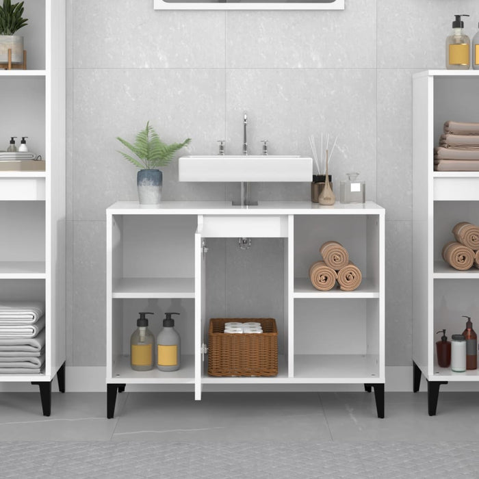 Sink Cabinet Glossy Look White 80X33X60 Cm Engineered Wood Nxoxka