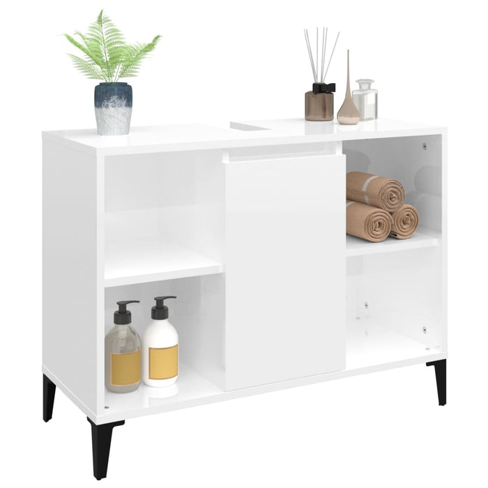 Sink Cabinet Glossy Look White 80X33X60 Cm Engineered Wood Nxoxka