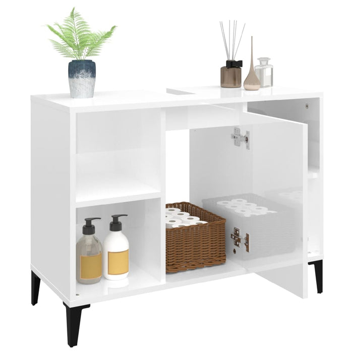 Sink Cabinet Glossy Look White 80X33X60 Cm Engineered Wood Nxoxka
