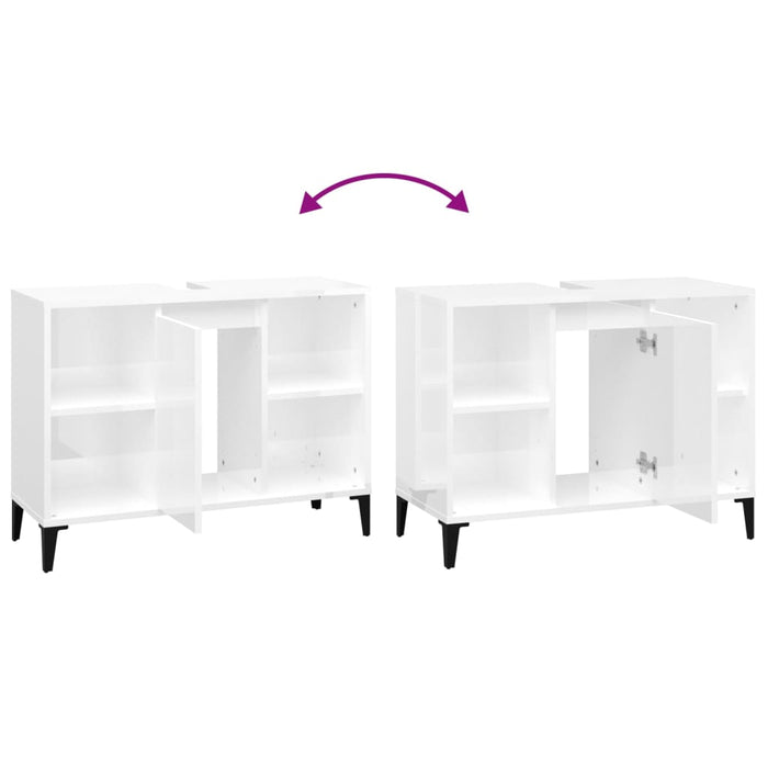 Sink Cabinet Glossy Look White 80X33X60 Cm Engineered Wood Nxoxka