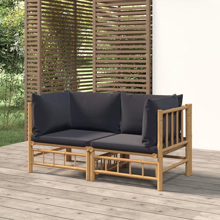 Garden Corner Sofas With Dark Grey Cushions 2 Pcs Bamboo Toppxoa