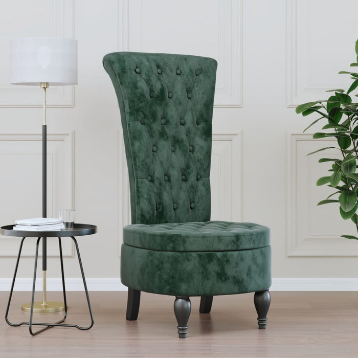 High Back Chair Dark Green Velvet Button Design Tpxall