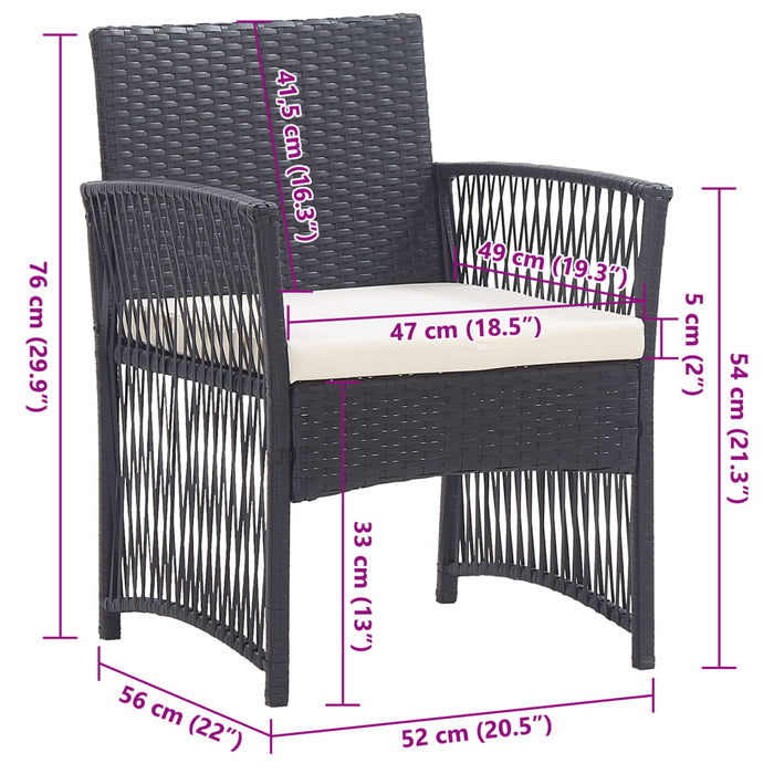 Garden Armchairs With Cushions 2 Pcs Black Poly Rattan Tltabl