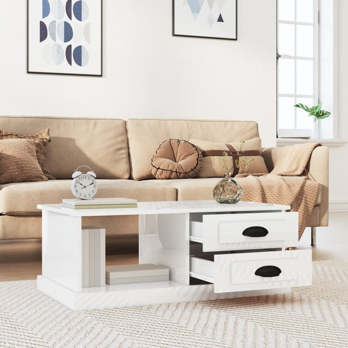 Coffee Table Glossy Look White 90X50X35 Cm Engineered Wood Nolxax
