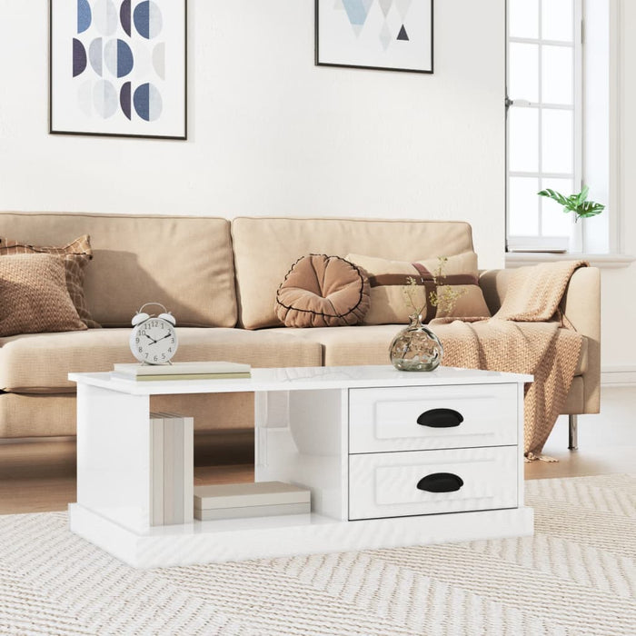 Coffee Table Glossy Look White 90X50X35 Cm Engineered Wood Nolxax