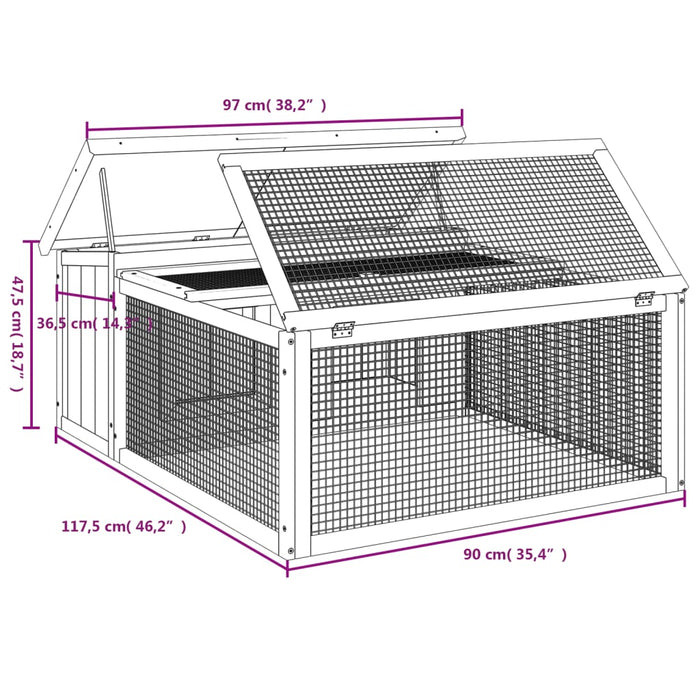 Rabbit Hutch Grey 117.5X97X47.5 Cm Solid Wood Pine Oixxni