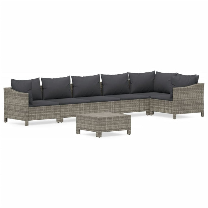 7 Piece Garden Lounge Set With Cushions Grey Poly Rattan Tonixii