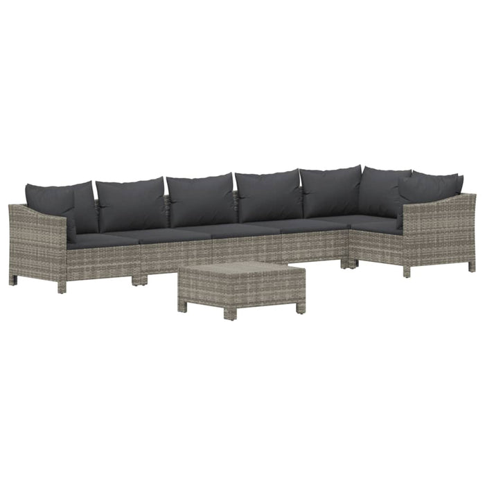 7 Piece Garden Lounge Set With Cushions Grey Poly Rattan Tonixii