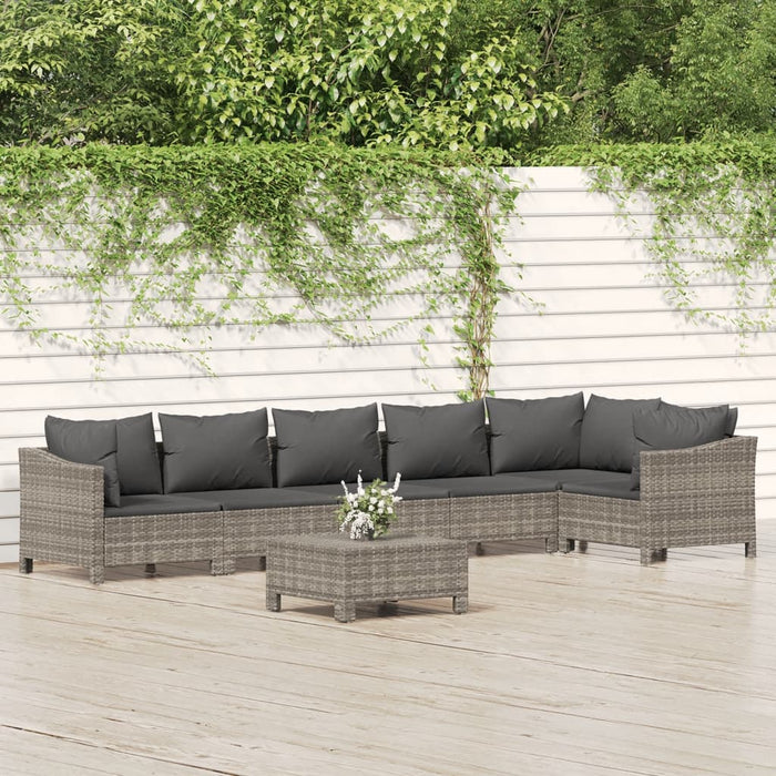 7 Piece Garden Lounge Set With Cushions Grey Poly Rattan Tonixii