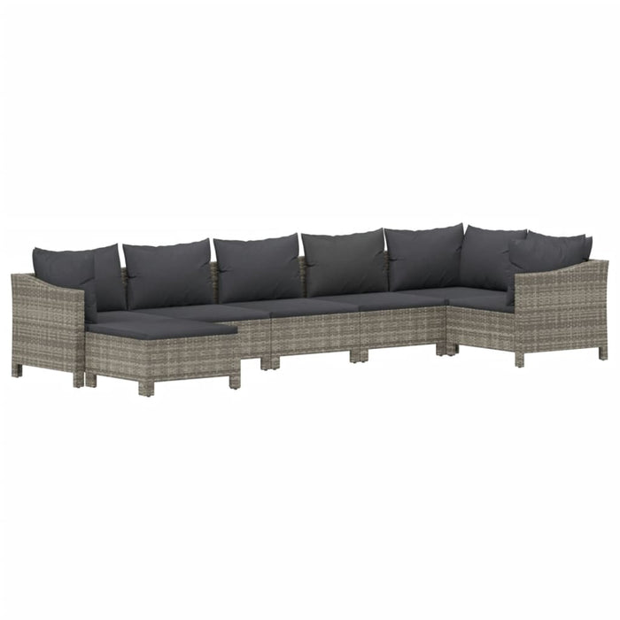 7 Piece Garden Lounge Set With Cushions Grey Poly Rattan Tonixkt