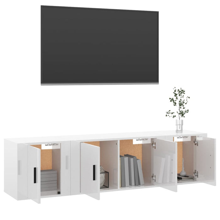 3 Piece Tv Cabinet Set Glossy Look White Engineered Wood Tonnabb