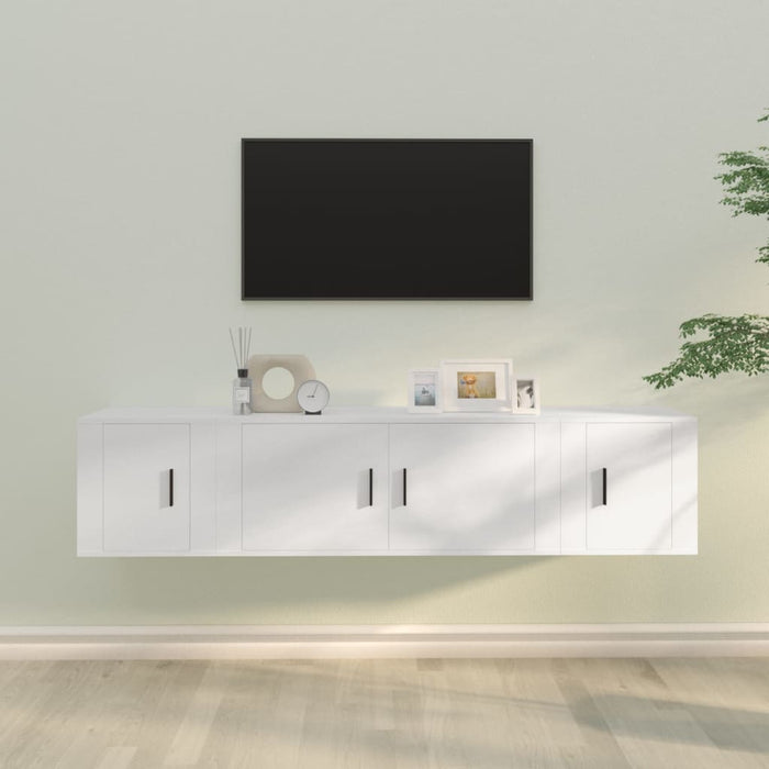 3 Piece Tv Cabinet Set White Engineered Wood Tonnaoa