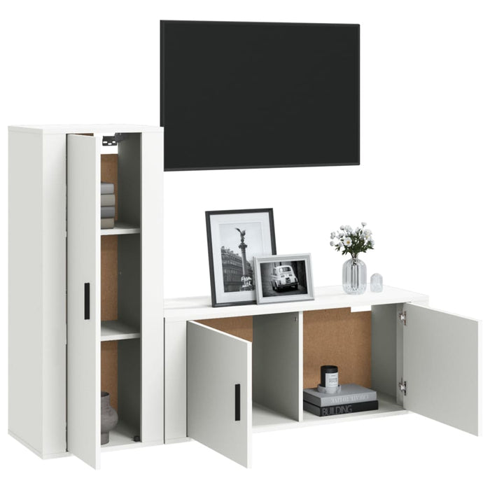 2 Piece Tv Cabinet Set White Engineered Wood Tonnita