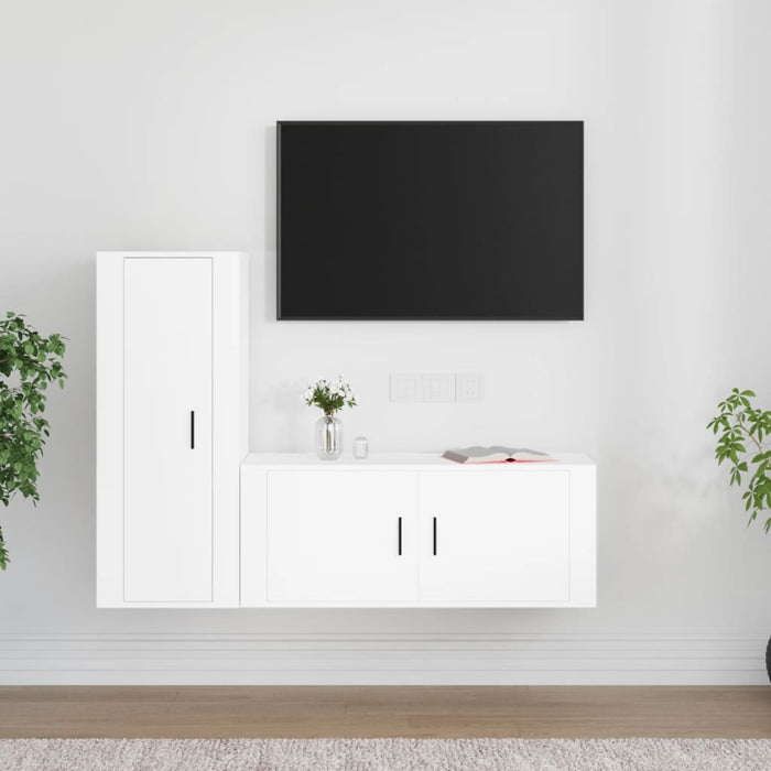 2 Piece Tv Cabinet Set White Engineered Wood Tonnita