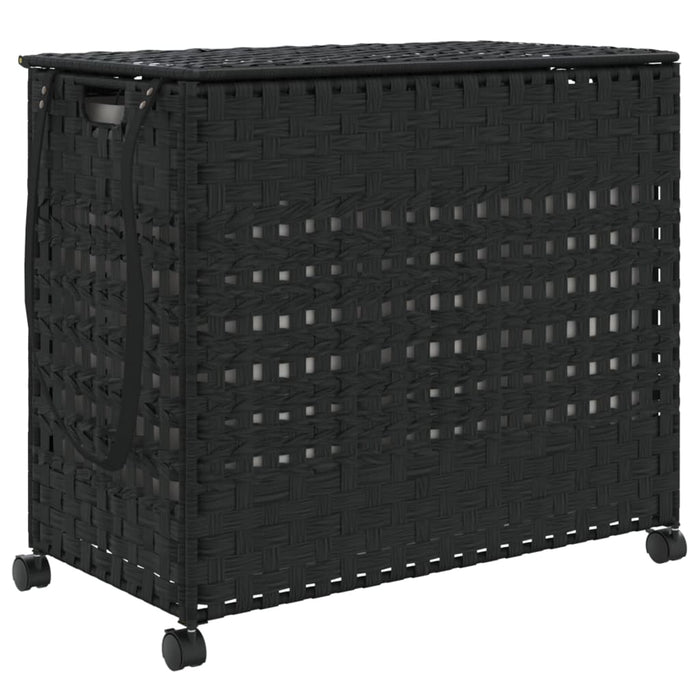 Laundry Basket With Wheels Black 66X35X60 Cm Rattan Tixbai