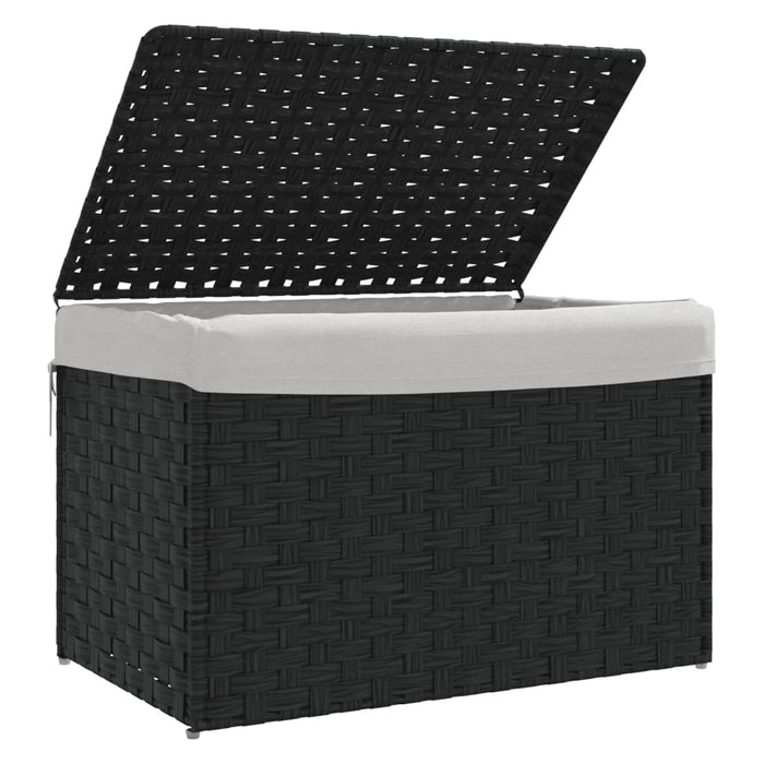 Laundry Basket With Lid Black 55.5X35X34 Cm Poly Rattan Tixbpx