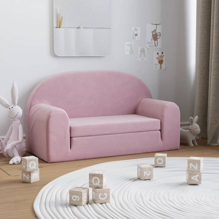 Kids Sofa Bed 2-Seater Pink Soft Plush Tpibxi