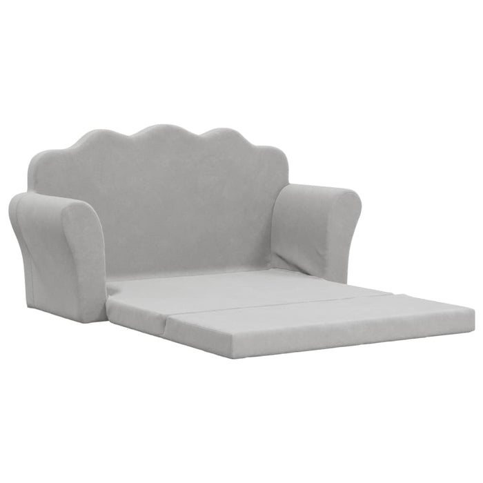 Kids' Sofa Bed 2-Seater Light Grey Soft Plush Tpibpk