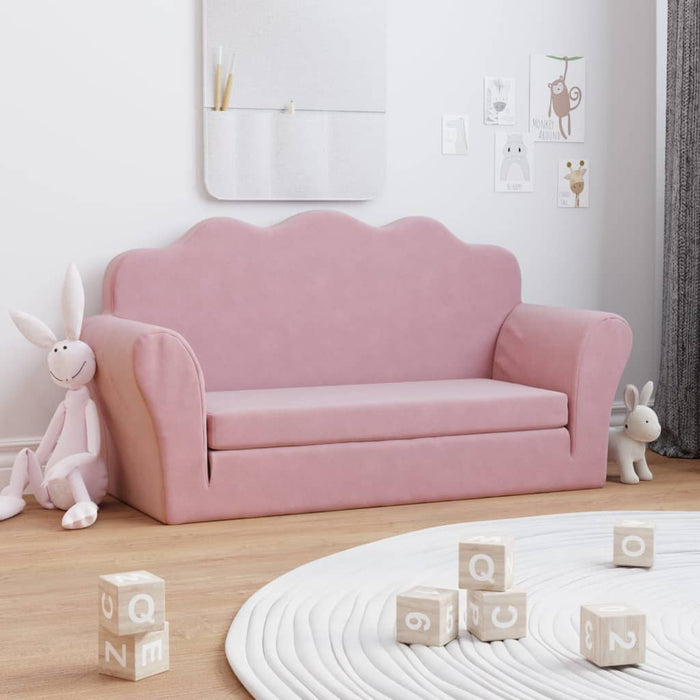 Kids' Sofa Bed 2-Seater Pink Soft Plush Tpiblt