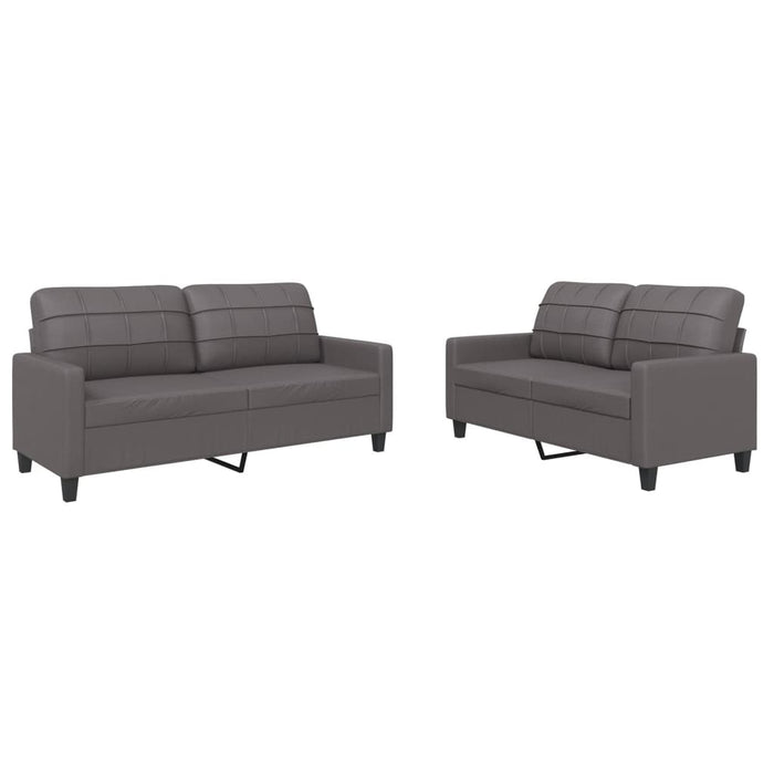 2 Piece Sofa Set With Cushions Grey Faux Leather Txbotlb