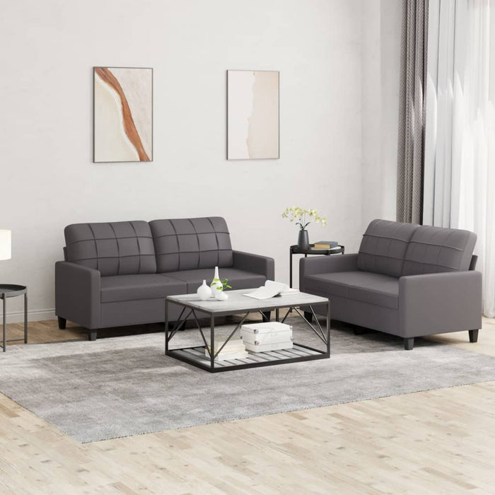 2 Piece Sofa Set With Cushions Grey Faux Leather Txbotlb