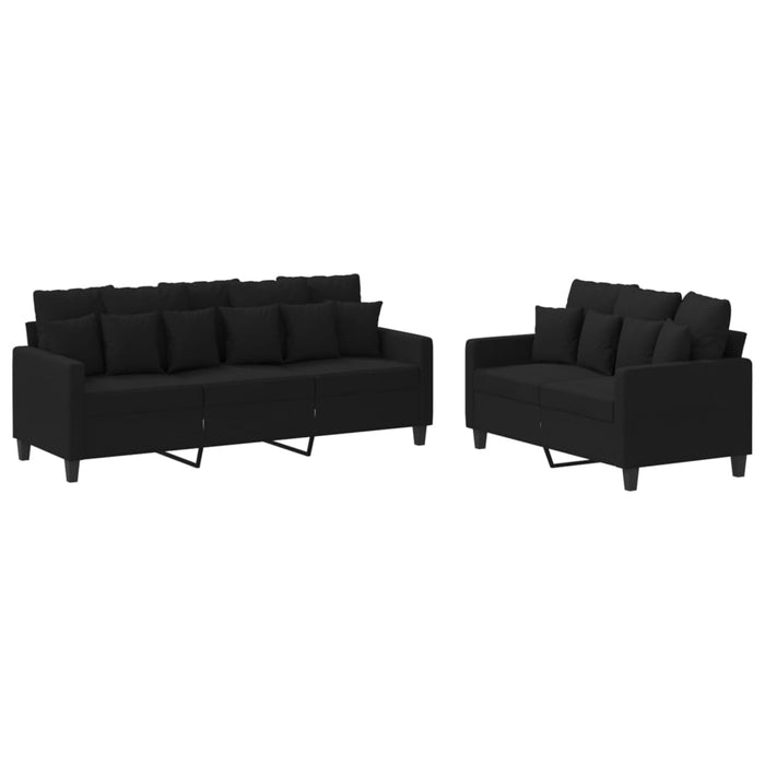 2 Piece Sofa Set With Cushions Black Fabric Txbolln