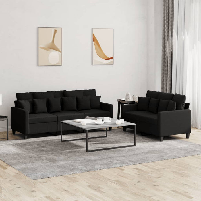 2 Piece Sofa Set With Cushions Black Fabric Txbolln